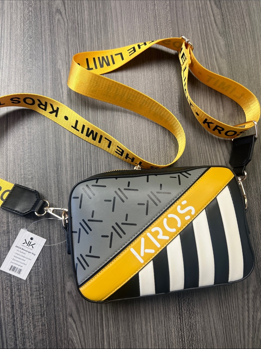 NWT KROS KULTURE Yellow & Black Stripe Messenger Crossbody Bag
